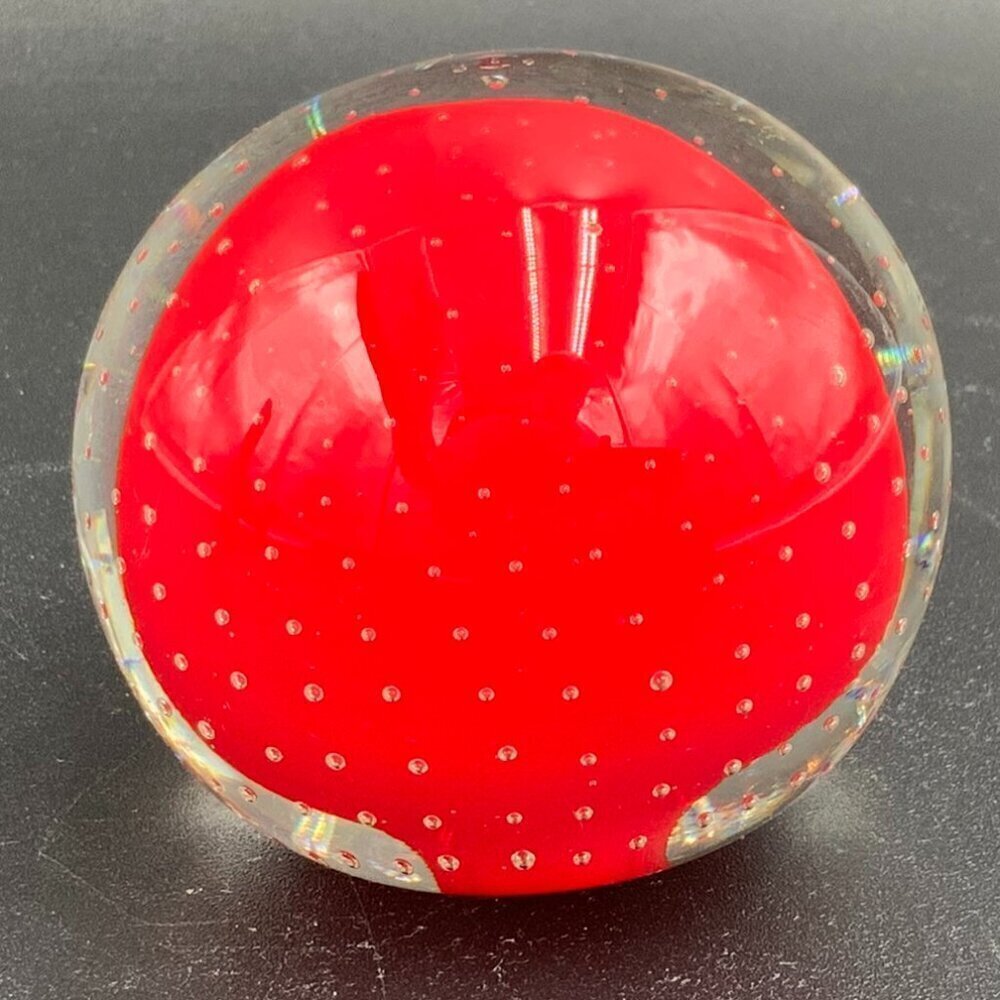 Vintage Paperweight Glass Art NORLEANS Japan Red Center with Controlled Bubbles - Picture 3 of 5